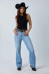 Ringers Western Indi Rodeo Saddle Stitch Womens High Rise Wide Bootleg Jean - Light Blue Front