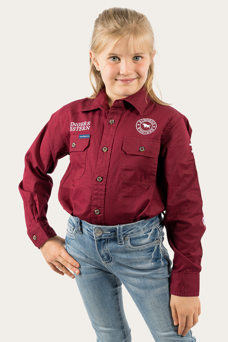 Ringers Western Jackaroo Kids Full Button Work Shirt - Burgundy
