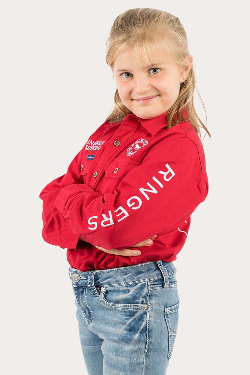 Ringers Western Jackaroo Kids Full Button Work Shirt - Dark Red