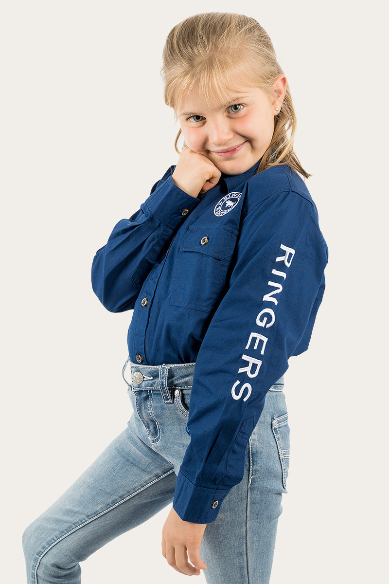 Ringers Western Jackaroo Kids Full Button Work Shirt - Navy White