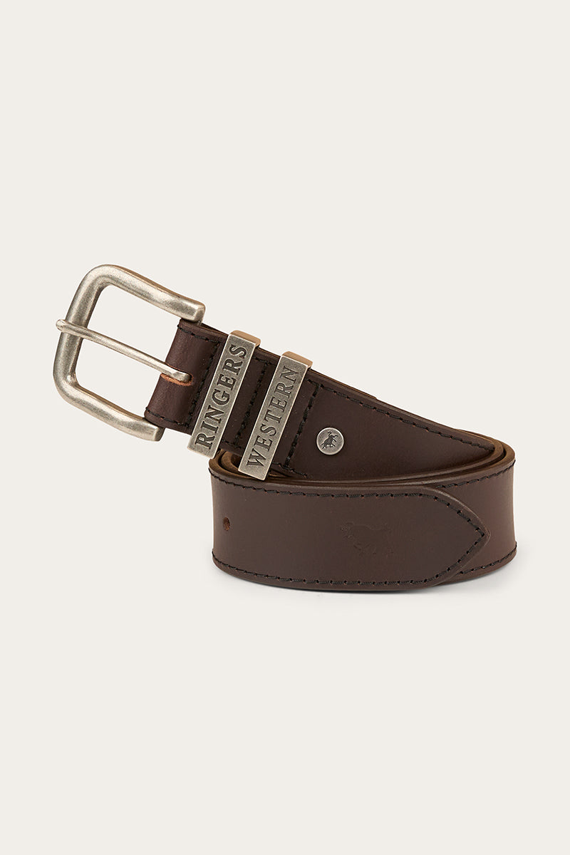 Ringers Western James Belt - 100% Australian Made - Dark Brown Silver