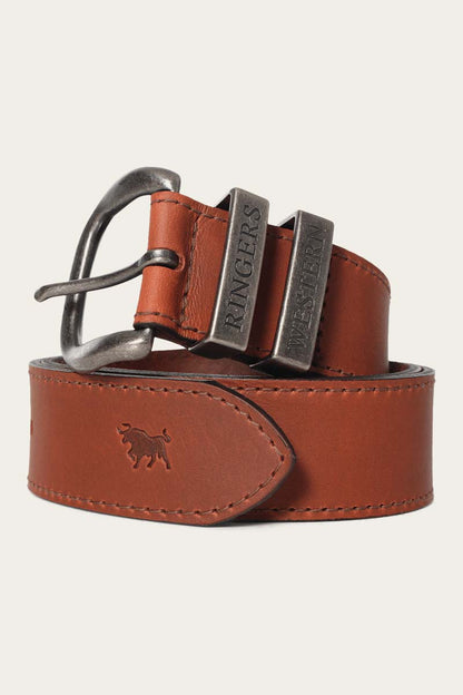Ringers Western James Belt - 100% Australian Made - Tawny Brown Silver