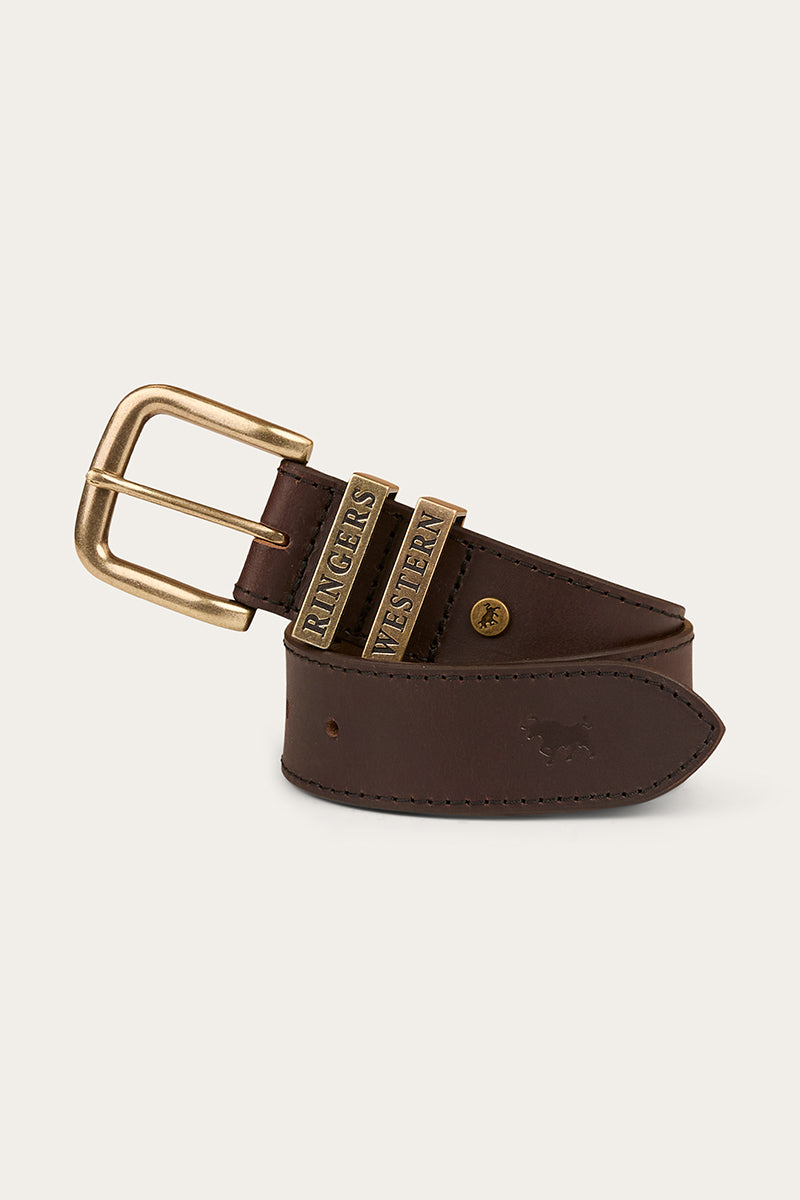 Ringers Western James Kids Belt - 100% Australian Made - Dark Brown Gold