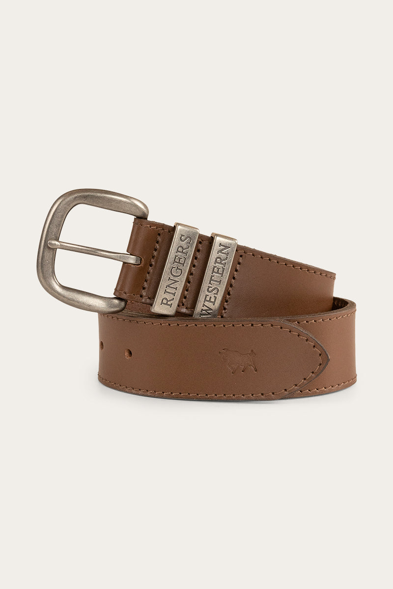 Ringers Western James Kids Belt - 100% Australian Made - Tawny Brown Silver