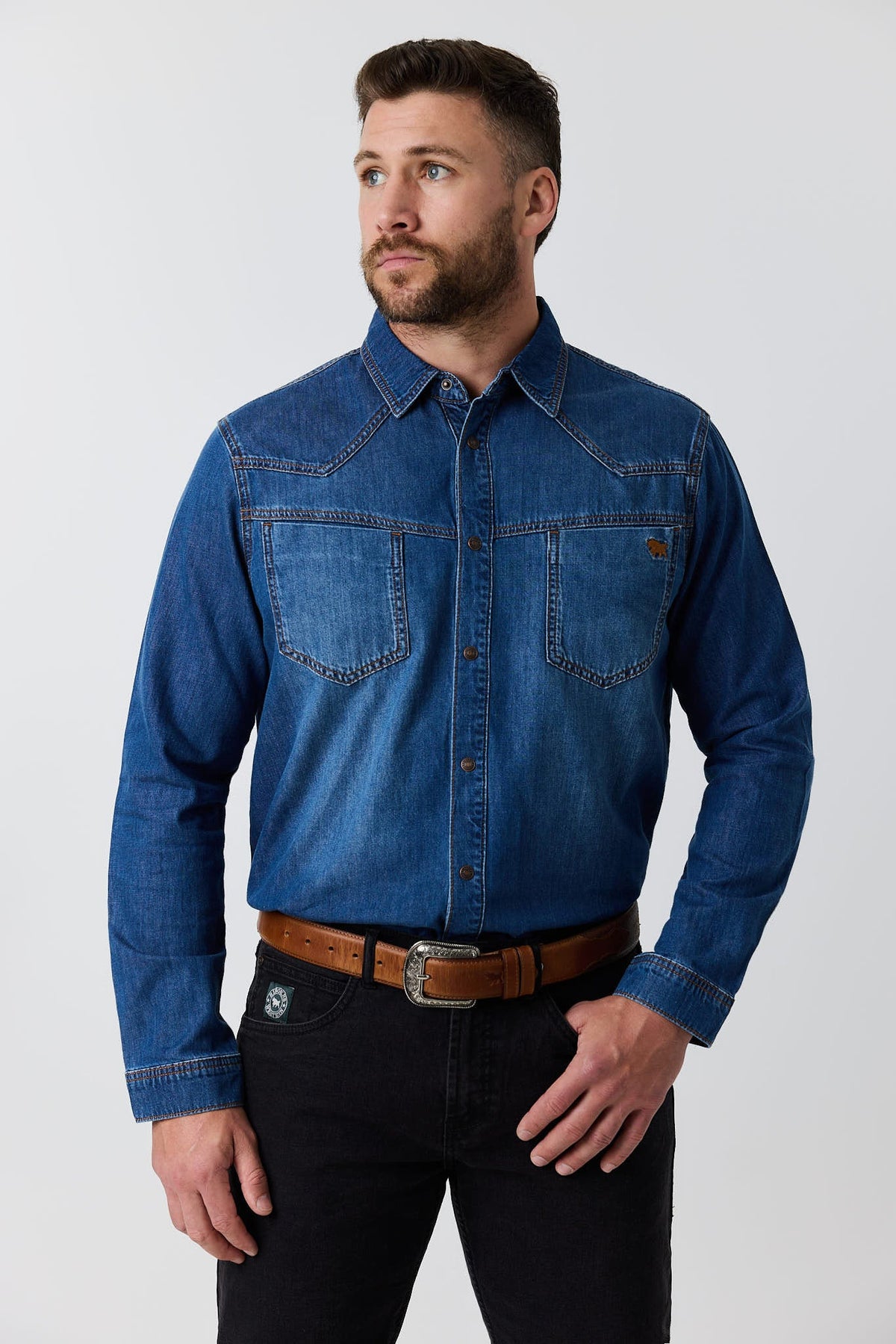 Ringers Western Jerome Mens Denim Shirt - Classic Blue