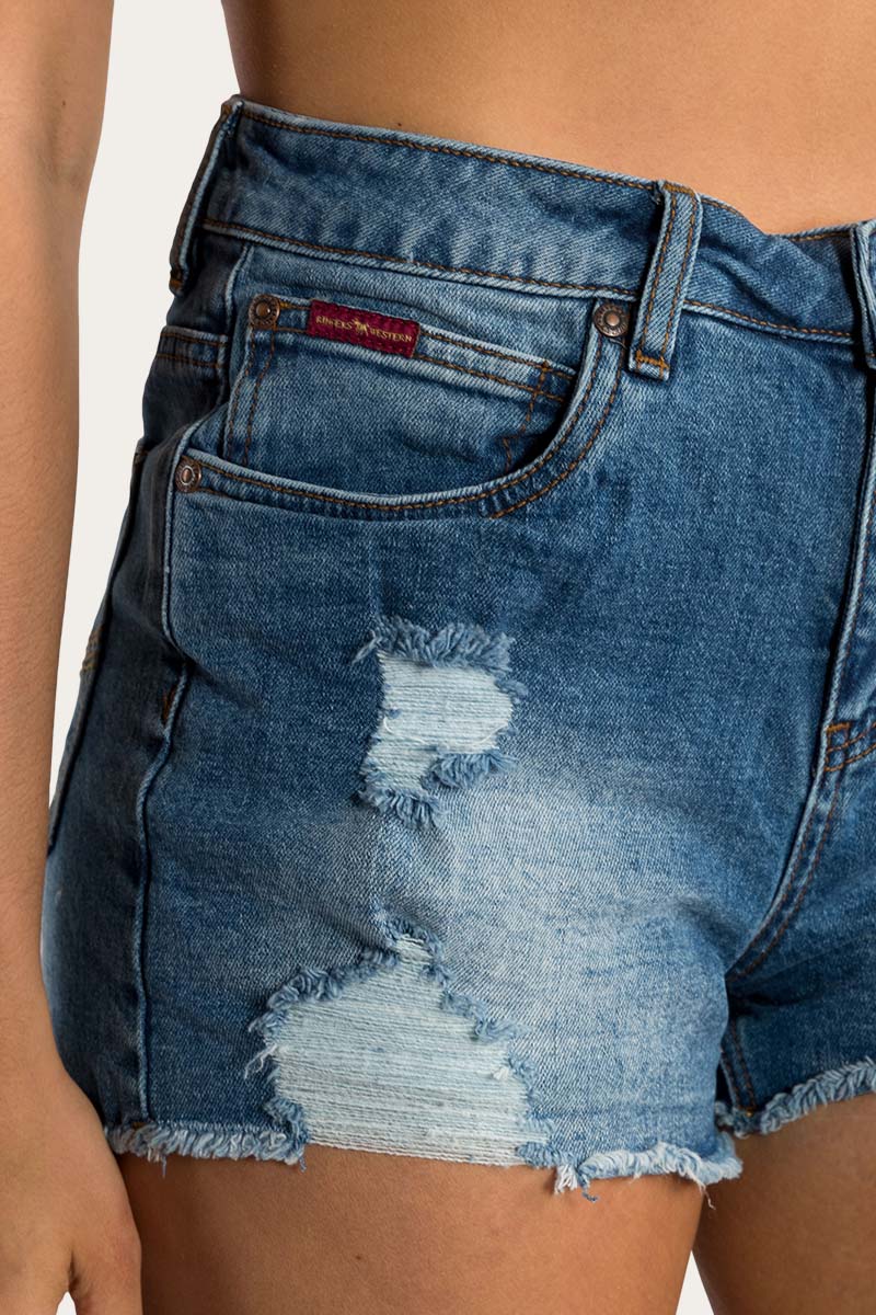 Ringers Western Jessie Womens Mid Rise Ripped Denim Short - 9