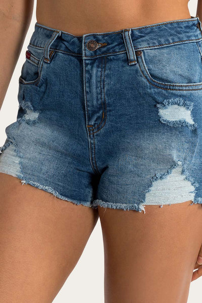 Ringers Western Jessie Womens Mid Rise Ripped Denim Short - True Blue