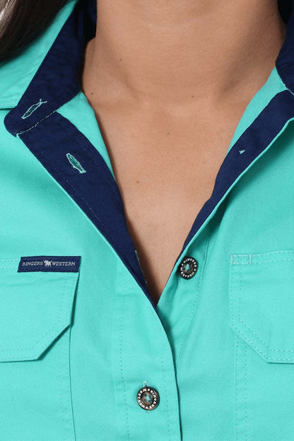 Ringers Western Jules Womens Half Button Short Sleeve Work Shirt - 18