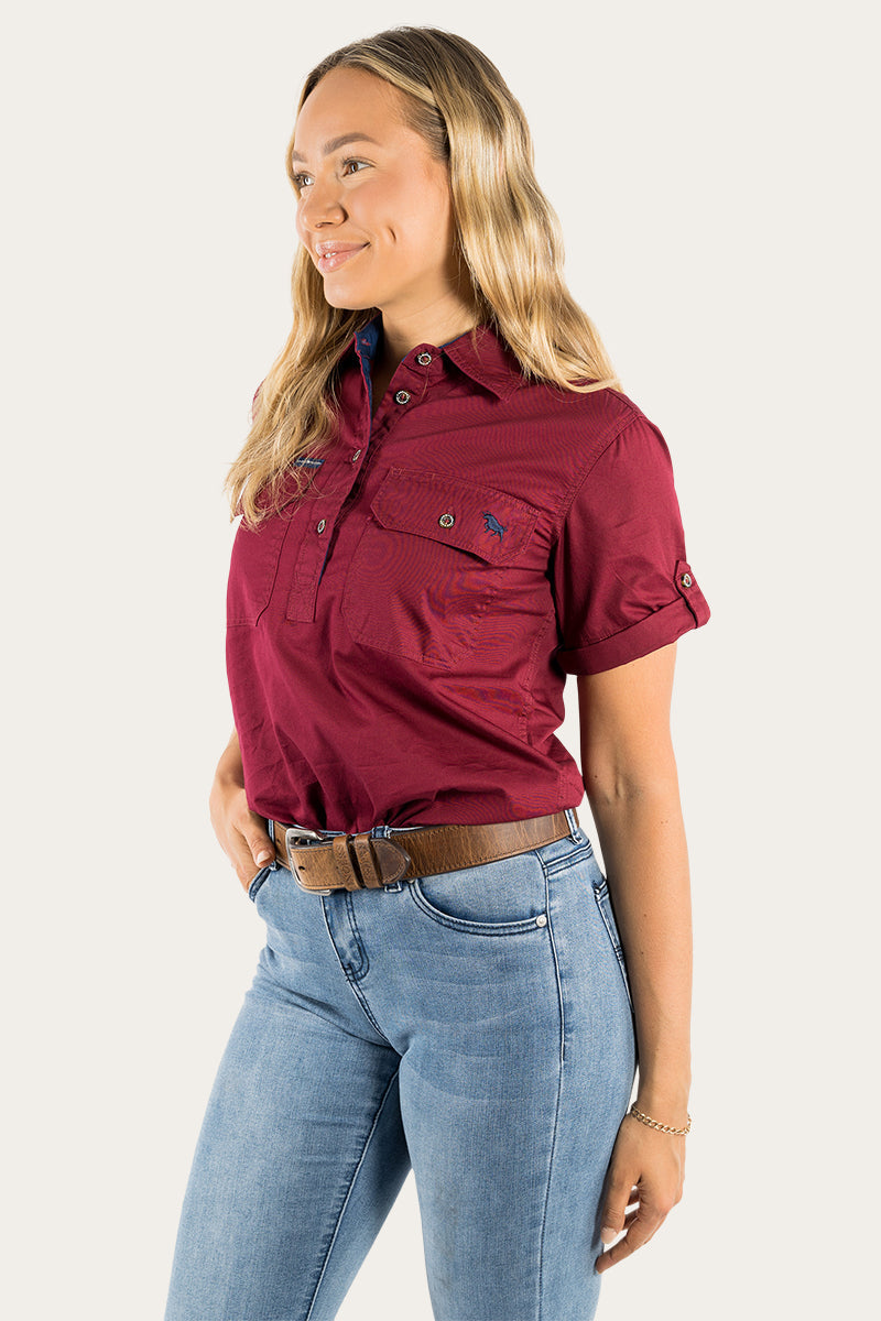 Ringers Western Jules Womens Half Button Short Sleeve Work Shirt - 8