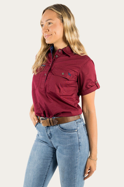Ringers Western Jules Womens Half Button Short Sleeve Work Shirt - 8