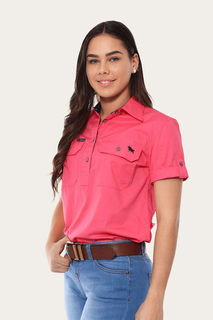 Ringers Western Jules Womens Half Button Short Sleeve Work Shirt - 9