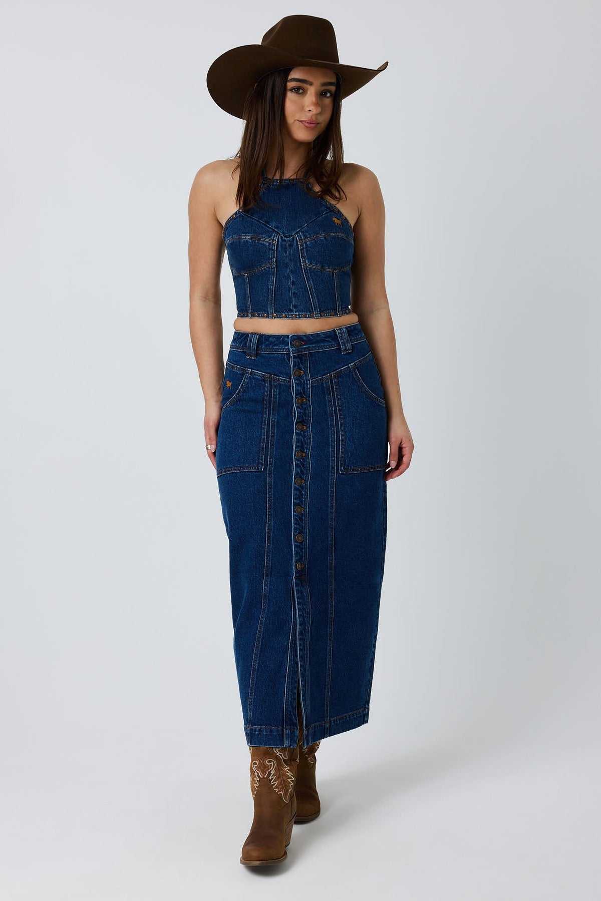 Ringers Western Kathlene Womens Mid Rise Maxi Skirt - Classic Blue
