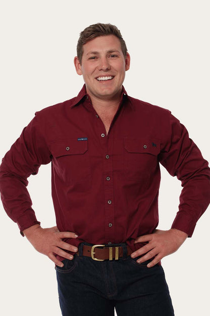 Ringers Western King River Mens Full Button Work Shirt - Burgundy