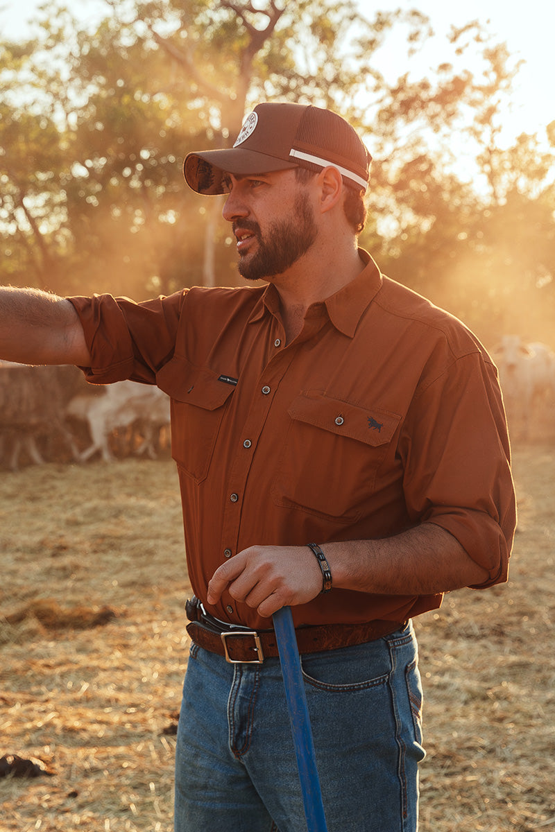 Ringers Western King River Mens Full Button Work Shirt - Tobacco