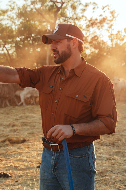 Ringers Western King River Mens Full Button Work Shirt - Tobacco