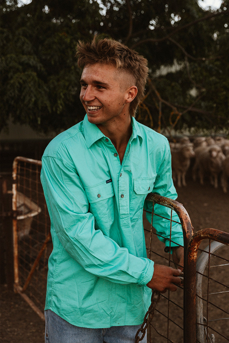Ringers Western King River Mens Half Button Work Shirt - Mint