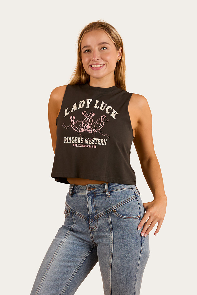 Ringers Western Lady Luck Womens Cropped Muscle Tank - 6