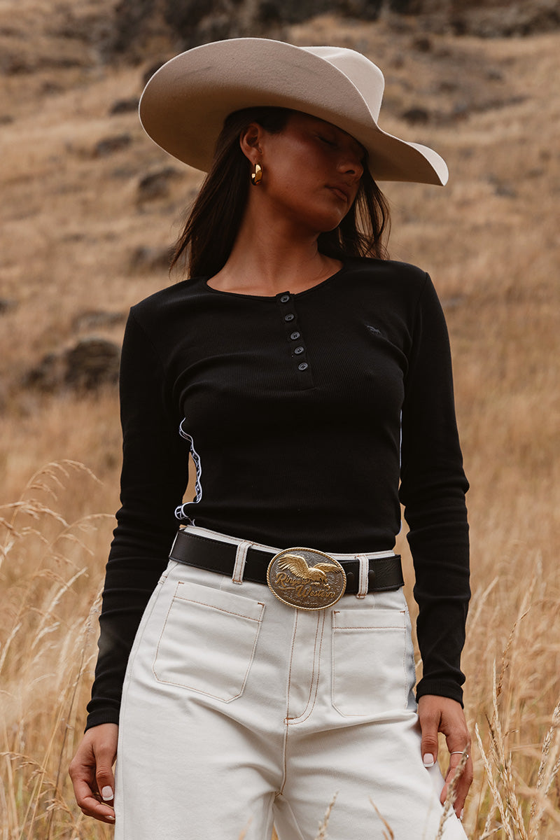 Ringers Western Laila Womens Long Sleeve Rib Top - Black
