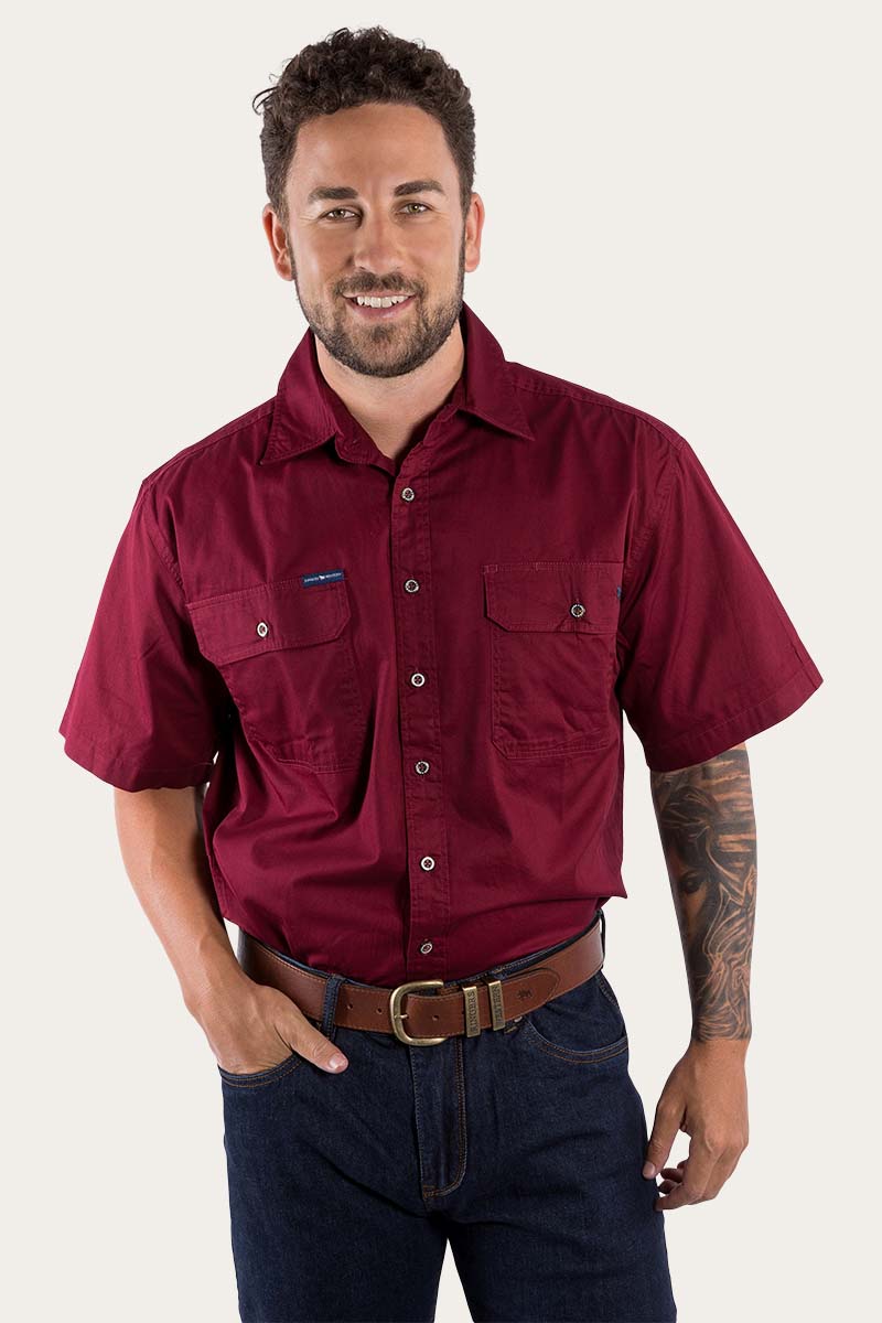 Ringers Western Lake Argyle Mens Short Sleeve Full Button Work Shirt - 14