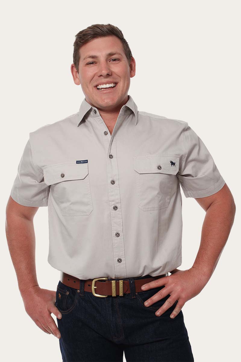 Ringers Western Lake Argyle Mens Short Sleeve Full Button Work Shirt - Beige