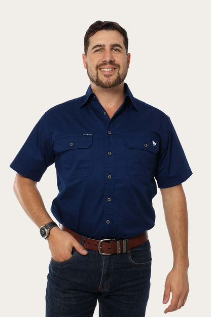Ringers Western Lake Argyle Mens Short Sleeve Full Button Work Shirt - Navy