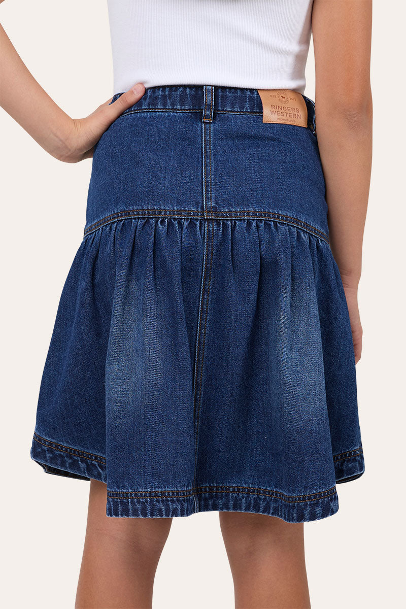 Ringers Western Marlowe Youth Girls Denim Midi Skirt - Back