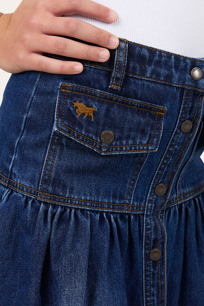 Ringers Western Marlowe Youth Girls Denim Midi Skirt - Front