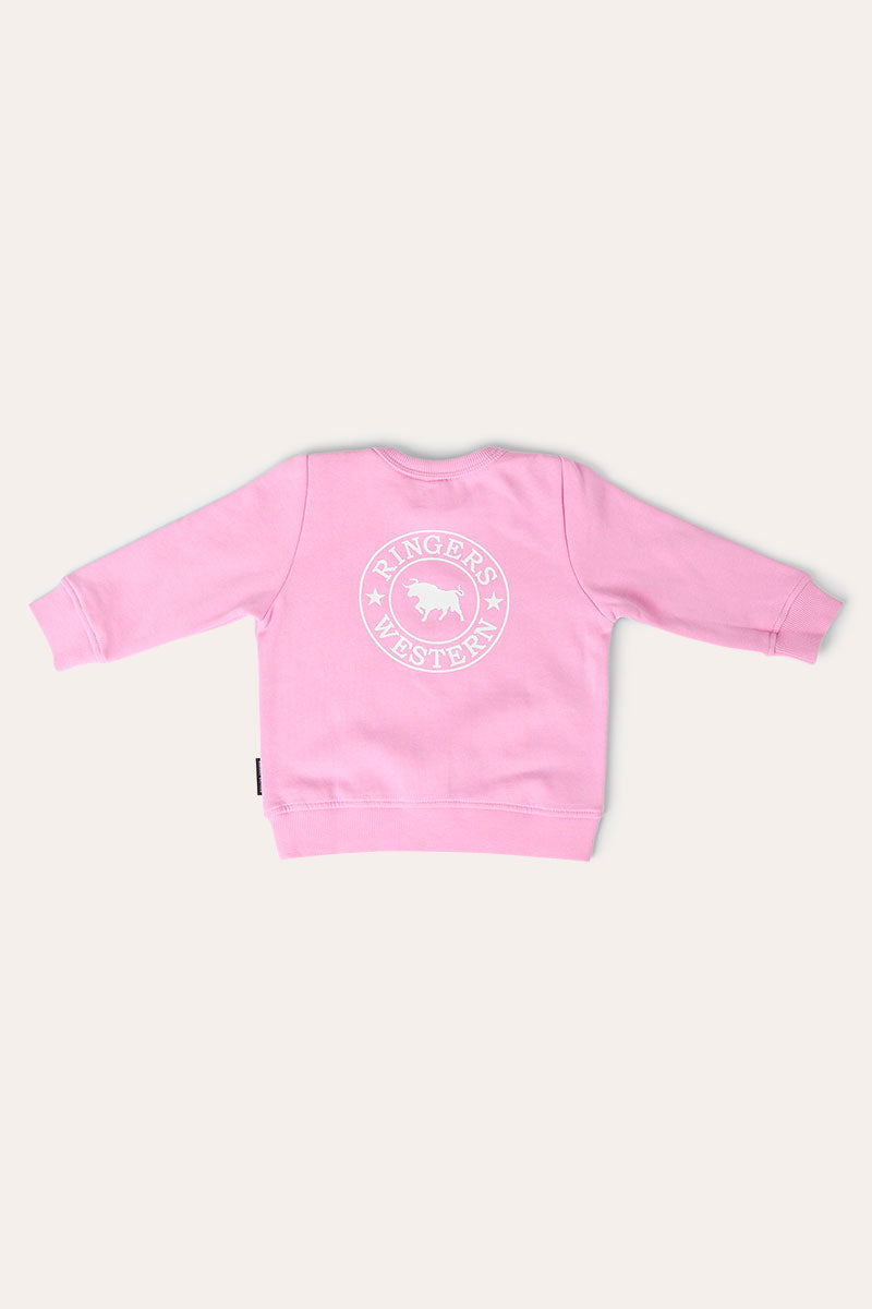Ringers Western Mini Ringer Babies Signature Bull Fleece Pullover - Pink White Back