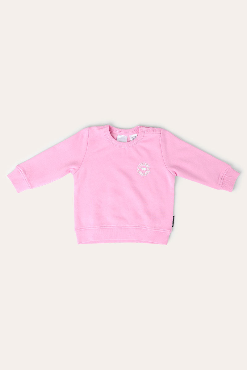 Ringers Western Mini Ringer Babies Signature Bull Fleece Pullover - Pink White Front