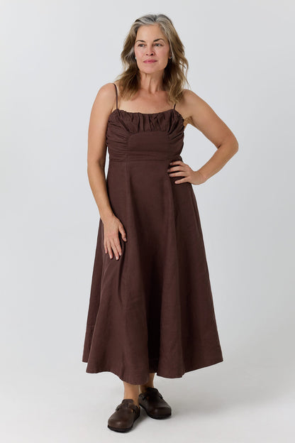 Ringers Western Montanna Womens Linen Midi Dress - Chocolate