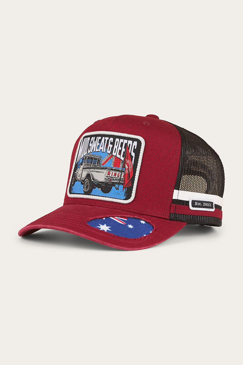 Ringers Western Mud Sweat Beers Deep Fit Trucker Cap - Maroon