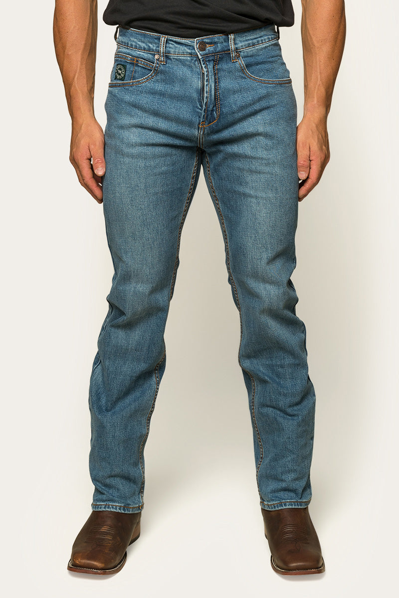 Ringers Western Muster Mens Mid Rise Slim Straight Fit Jeans - Mid Wash Blue