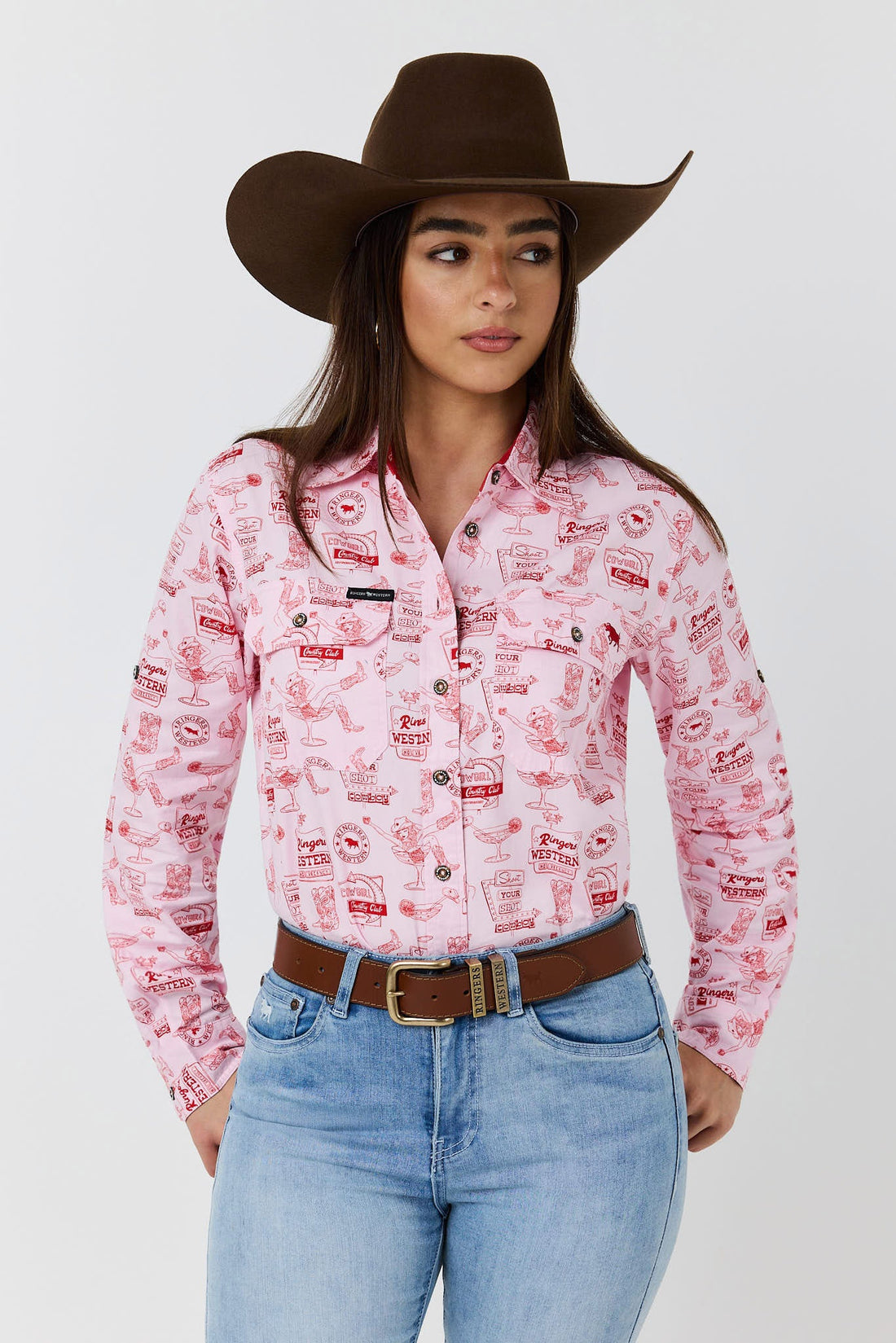 Ringers Western One Margarita Womens Full Button Work Shirt - Barely Pink