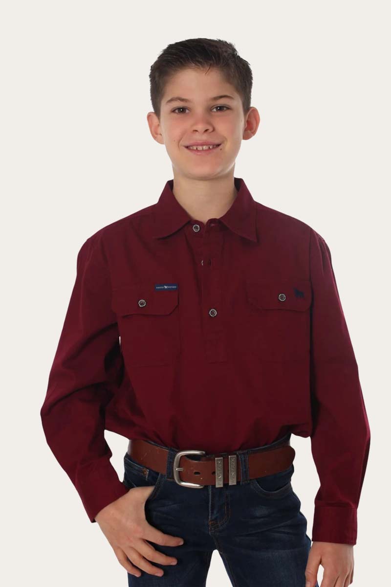 Ringers Western Ord River Kids Half Button Work Shirt - Burgundy