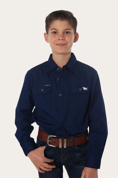 Ringers Western Ord River Kids Half Button Work Shirt - Navy