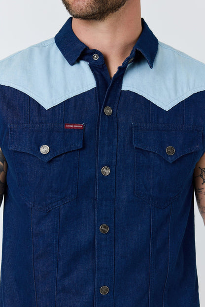 Ringers Western Out of Range Mens Sleeveless Denim Western Shirt