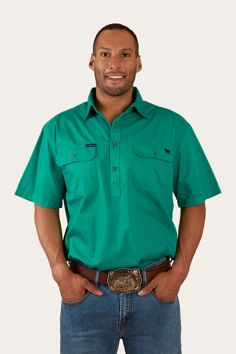 Ringers Western Pack Saddle Mens Short Sleeve Half Button Work Shirt - 13