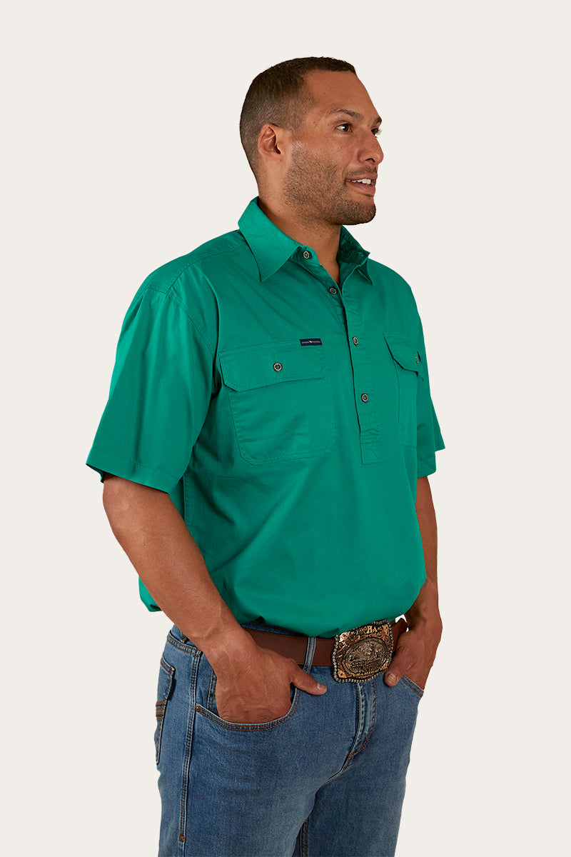 Ringers Western Pack Saddle Mens Short Sleeve Half Button Work Shirt - 16