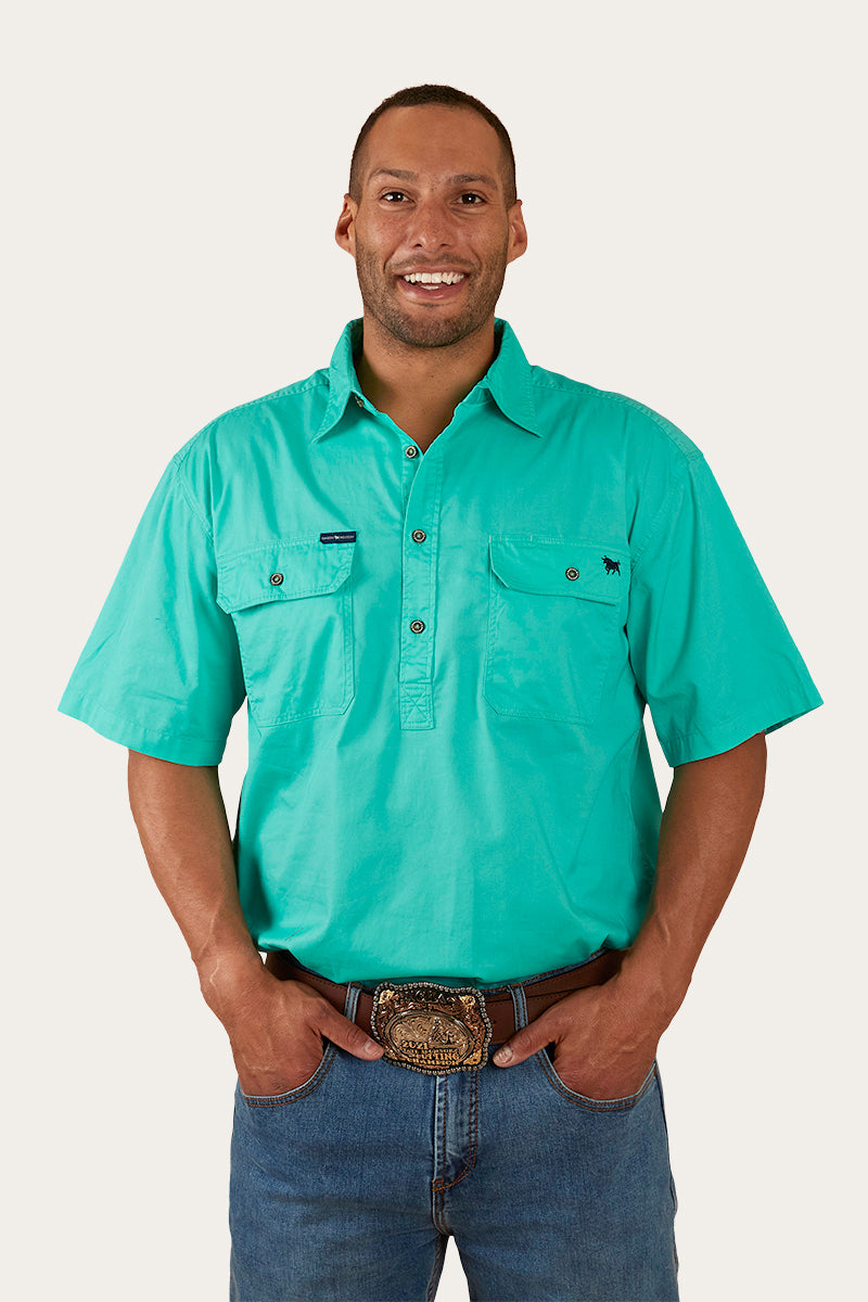 Ringers Western Pack Saddle Mens Short Sleeve Half Button Work Shirt - 17