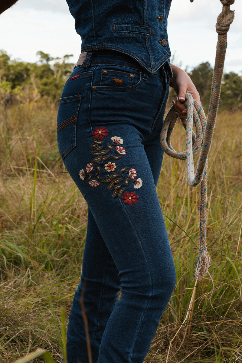 Ringers Western Penny Rodeo Womens High-Rise Bootleg Jeans - Classic Blue