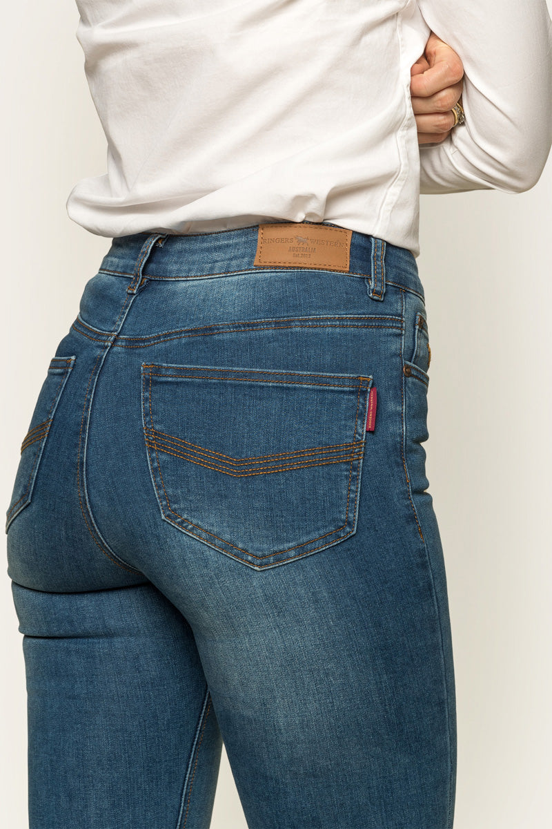 Ringers Western Penny Womens High-Rise Bootleg Jeans - Vintage Blue Wash