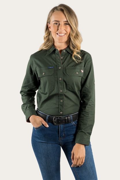 Ringers Western Pentecost River Womens Full Button Work Shirt - Cactus Green