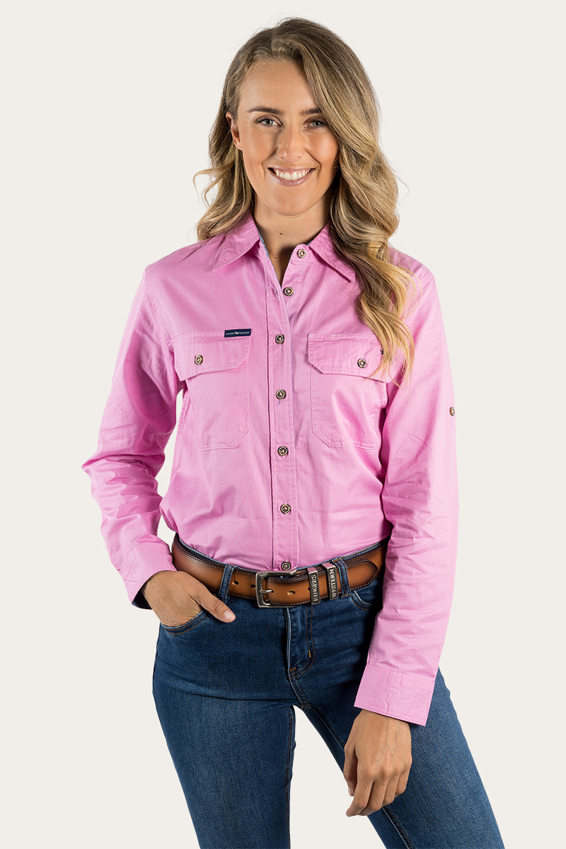 Ringers Western Pentecost River Womens Full Button Work Shirt - Pink