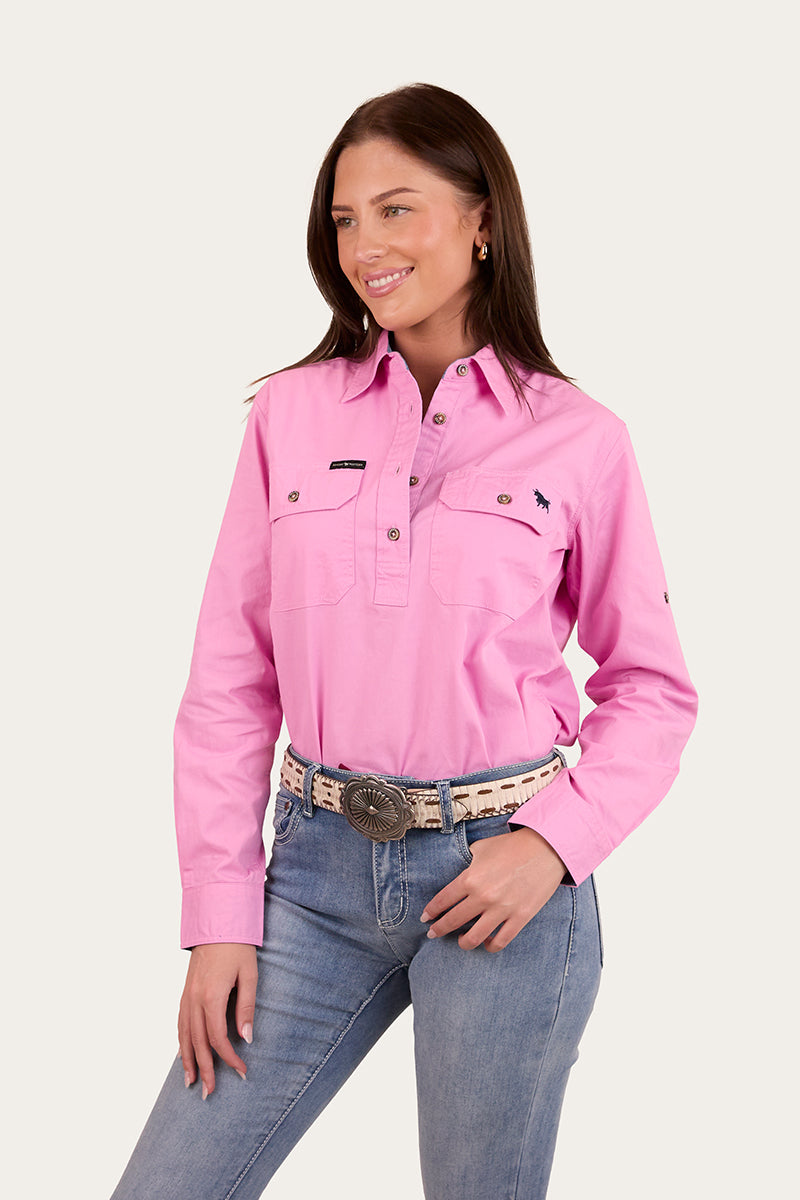 Ringers Western Pentecost River Womens Half Button Work Shirt - Pastel Pink