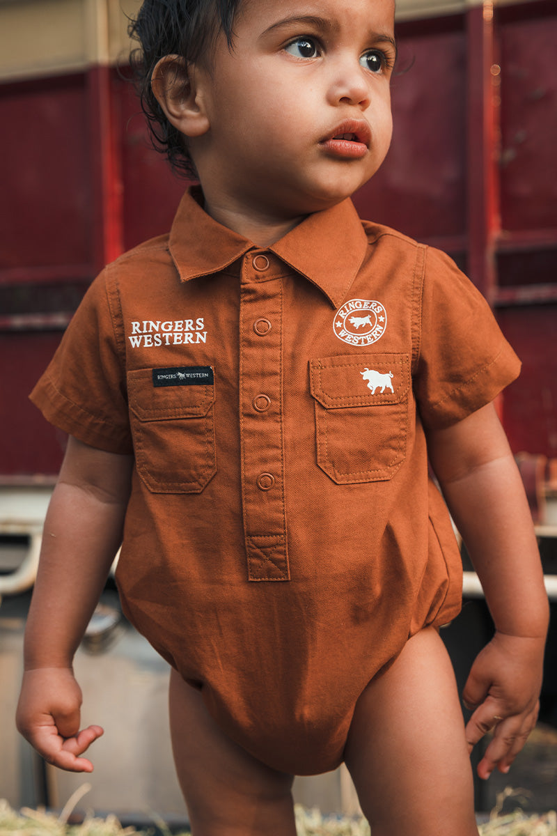 Ringers Western Ringers Babies Short Sleeve Work Shirt Romper - 16