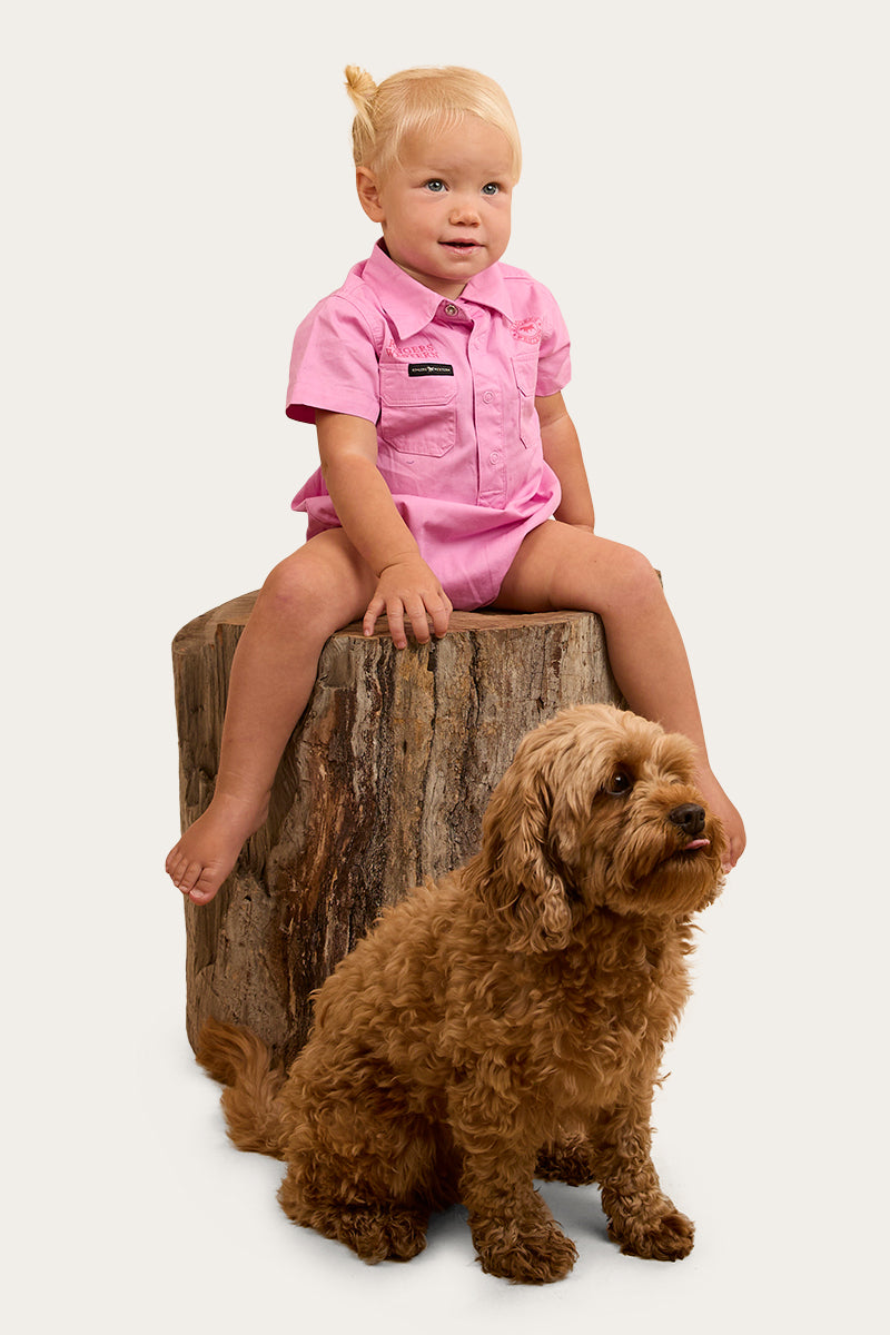 Ringers Western Ringers Babies Short Sleeve Work Shirt Romper - Pastel Pink