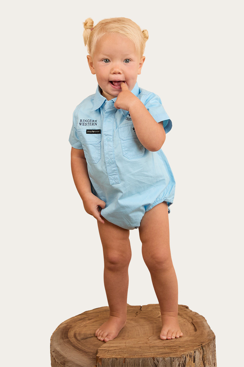 Ringers Western Ringers Babies Short Sleeve Work Shirt Romper - Sky Blue
