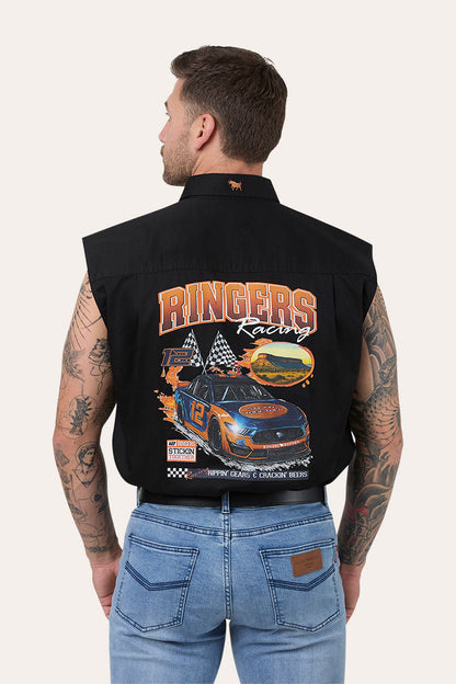 Ringers Western Ringers Racing Mens Full Button Sleeveless Work Shirt - Back
