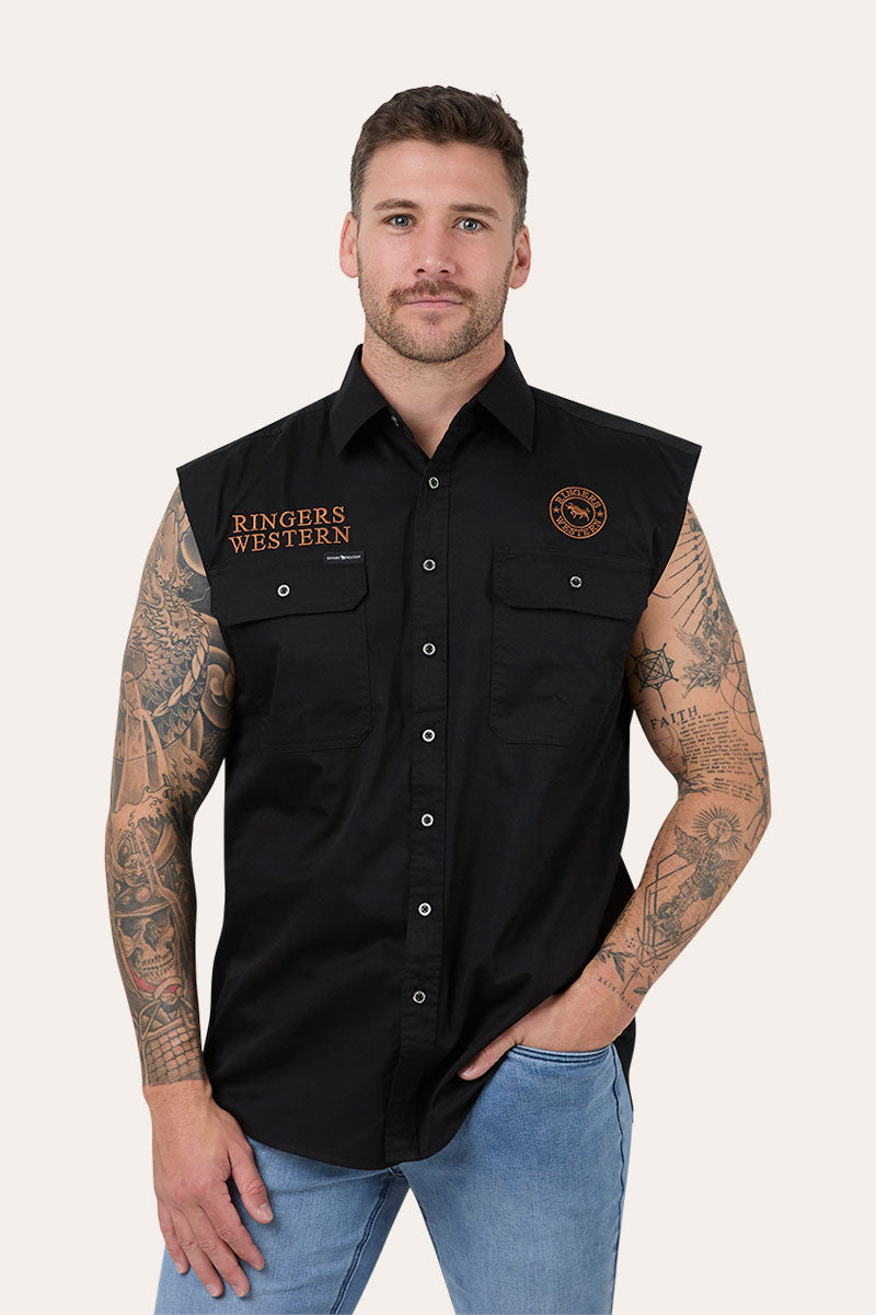Ringers Western Ringers Racing Mens Full Button Sleeveless Work Shirt - Front
