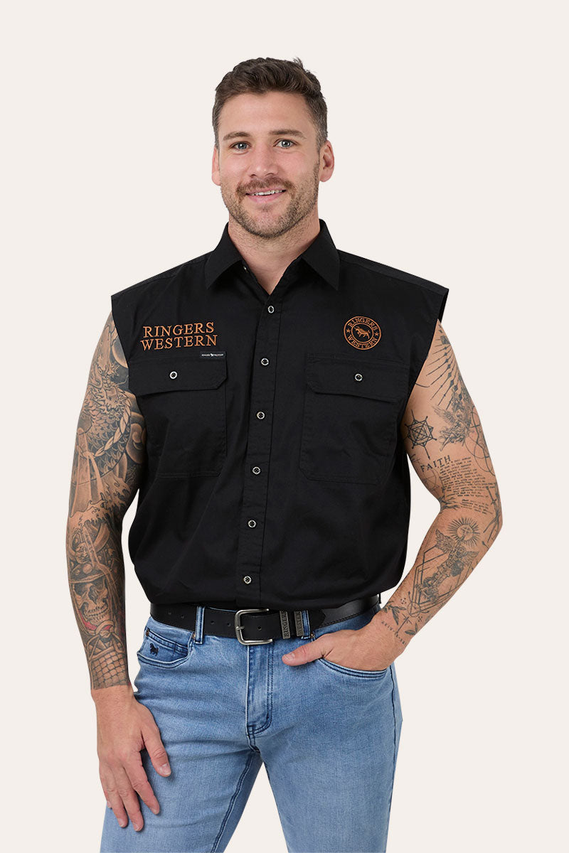 Ringers Western Ringers Racing Mens Full Button Sleeveless Work Shirt